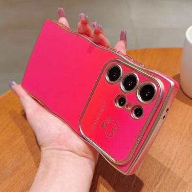 Imagem de Capa de celular com glitter laser ondulado e coração para Samsung S25 S24 S23 Ultra FE S22 Plus, capa traseira colorida da moda, vermelho espinheiro, para Galaxy S24Ultra