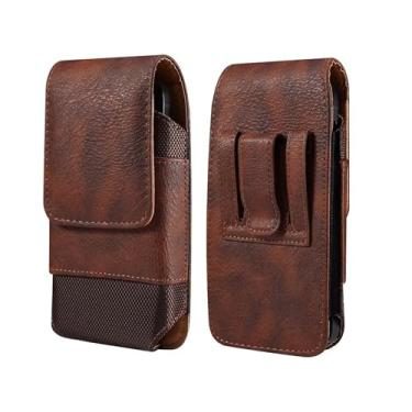 Imagem de Coldre com clipe de cinto para celular pequeno, bolsa de cintura para celular com compartimento para cartão masculino, bolsa de couro para smartphone de 17,5 cm com suporte magnético para pacote de