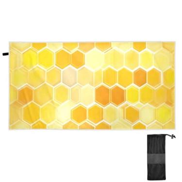 Imagem de ATTX Toalha de praia de azulejo hexagonal amarelo 79 x 188 cm - Cobertor de microfibra leve de secagem rápida e resistente à areia para piscina, ioga, academia e viagens | Esportes de banho de natação