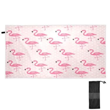 Imagem de ATTX Toalha de praia flamingo de bolinhas brancas 76 x 152 cm - Cobertor de microfibra leve de secagem rápida e resistente à areia para piscina, ioga, academia e viagens | Esportes de banho de natação