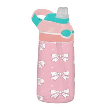 Imagem de ATTX Garrafa de água fofa com laço de fita de 473 ml – Garrafa de água reutilizável Tritan Sports & Travel com canudo e tampa de bico pop-up #266