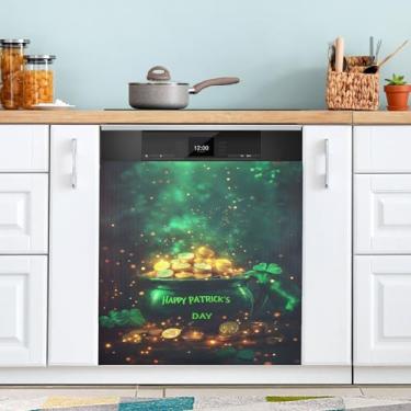 Imagem de ATTX Capa de ímã de panela dourada para lava-louças do Dia de São Patrício, 58,4 cm C x 66 cm A, decoração da capa da máquina de lavar louça, decalques de armário doméstico adesivos de