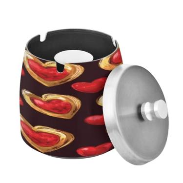 Imagem de Blueangle Cinzeiro com estampa de flores com tampa para cigarros, à prova de vento/chuva, aço inoxidável, sem fumaça, inodoro, cinzeiro para uso interno ou externo (95)