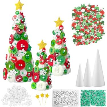 Imagem de Cinrobiye Conjunto de 3 kits de artesanato de árvore de mesa de Natal, faça você mesmo, cone de espuma, decoração de árvore de Natal para adultos, casa, escritório, férias, inverno, mesa interna