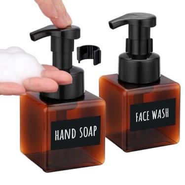Imagem de Segbeauty Conjunto de dispensador de sabão âmbar de espuma de 250 ml, 2 frascos de xampu de espuma recarregáveis com bomba, frascos quadrados de 250 ml, espumador com etiquetas, dispensador de sabão