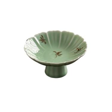 Imagem de prato de lanche Prato de pastelaria zen criativo prato alto requintado dim sum lanche redondo tigela mergulho tigela de sopa(Light Green)