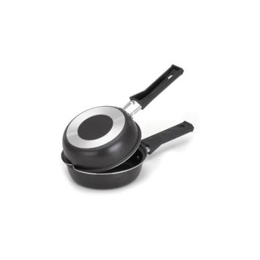 Imagem de Frigideira Dupla Hamburgueira e Omeleteira Antiaderente, Alumínio, Preta, 14cm, Cabo em Material Resistente Baquelite, 25cm x 4cm