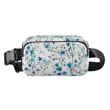 Imagem de CEBUGI Pochetes de caminhada para homens e mulheres, pochetes modernas de flores azuis pequenas resistentes à água com cinto ajustável para treino, viagem, corrida