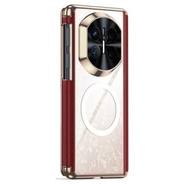 Imagem de FWYANZH Capa magnética para Huawei Mate X7, capa traseira de telefone transparente galvanizada de luxo dobradiça à prova de choque capa de proteção para câmera, vermelha, Mate X7