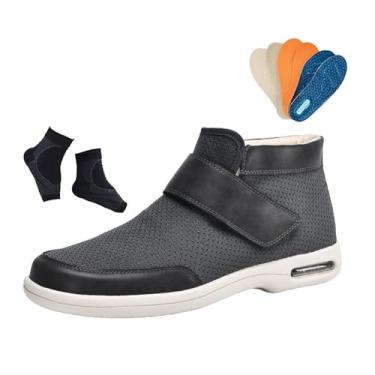 Imagem de Sapatos Edema Diabético Idosos Ao Ar Livre, Sapatos Ortopédicos De Cano Alto Para Homem Ajustáveis ​​e Respiráveis ​​para Edema Diabético Inchado, Casa Extra Confortável Interior(Dark gray,46 EU)