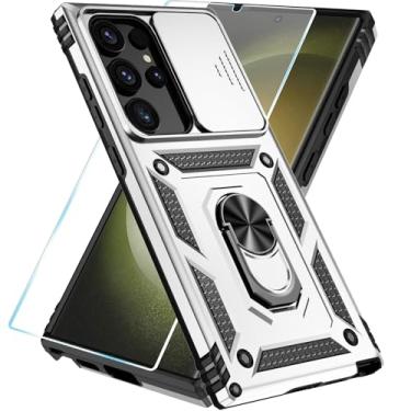 Imagem de SunStory Capa de celular para Samsung Galaxy S24 Ultra com protetor de tela HD e suporte e capa de câmera deslizante, capa de telefone para Galaxy S24 Ultra 6,8 polegadas, prata