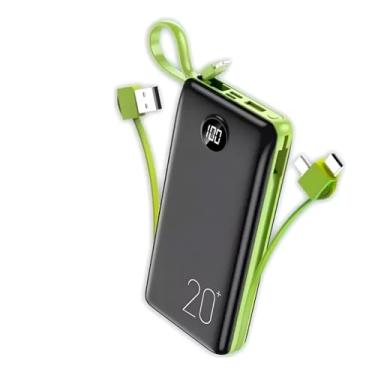Imagem de Power Bank 20000mAh com Cabos Embutidos, Display LED Digital, 4 Portas USB, Carregador Portátil Preto e Verde, Proteção Contra Sobrecarga, 15x7x2.5cm