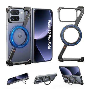 Imagem de NIFBANG Capa sem moldura para Google Pixel 10 Pro Fold, capa de telefone com anel magnético giratório de 360°, capa protetora à prova de choque de queda militar de metal de alumínio para Pixel 10 Pro