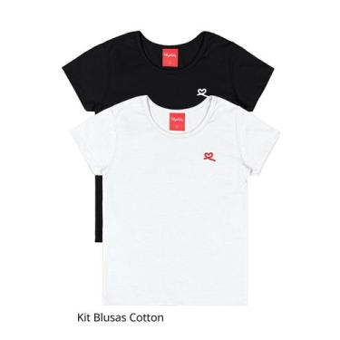 Imagem de Kit 2 Blusas Básicas Cotton Infantil Menina Manga Curta Slim Kely Kety