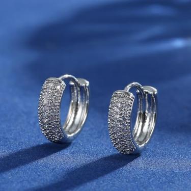 Imagem de Brincos de argola de ouro/prata para mulheres modernos, banhados a ouro 18 K, brincos de argola pequenos para mulheres, brincos de argola grossa CZ para mulheres, 10mm, Latão, Sem pedra preciosa