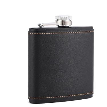 Imagem de Copos Portáteis de Aço Inoxidável – Revestimento de Couro, 3 Capacidades 150/180/210ml para Vinho e Bebidas(Preto,210ml)