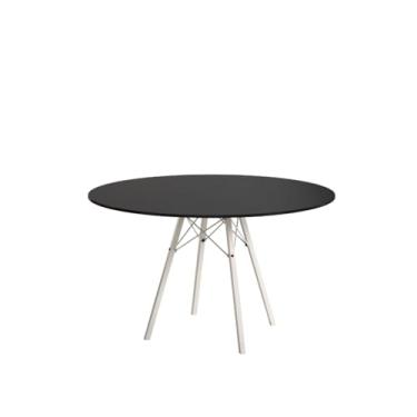 Imagem de Mesa de Jantar London Base de Ferro Modelo Tubular 4 Pés Tampo de Madeira 90cm Redondo