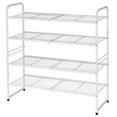 Imagem de Sapateira empilhável de 4 níveis, organizador de armazenamento de prateleira de sapatos de metal, branco