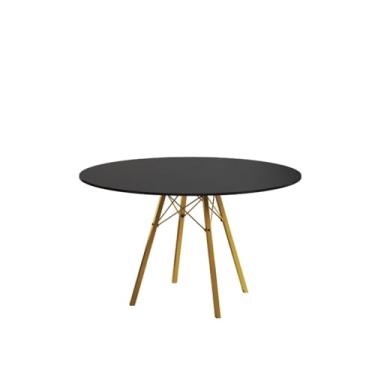 Imagem de Mesa de Jantar London Base de Ferro Modelo Tubular 4 Pés Tampo de Madeira 90cm Redondo