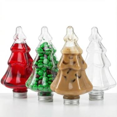 Imagem de Hemoton 4 peças garrafas de suco de plástico garrafas de água em forma de árvore de Natal recipientes de bebida transparentes suco de limonada garrafa de chá gelado recipientes de leite