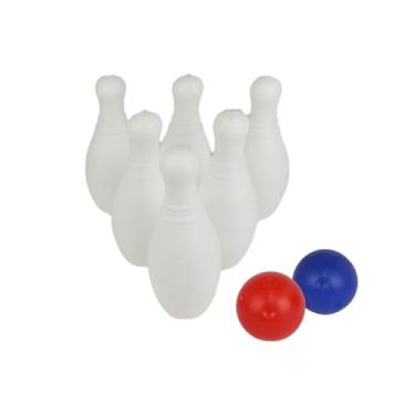 Imagem de Jogo de Boliche Infantil em Plástico com 6 Pinos e 2 Bolas, Diversão para Crianças e Família, Branco, Vermelho e Azul