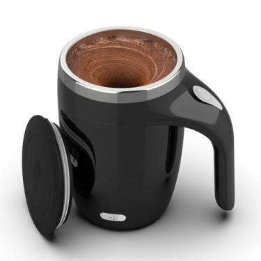 Imagem de CYANLUX Caneca de café com agitação automática, copo de mistura elétrica de aço inoxidável recarregável com tampa para café, leite, chá (preto)