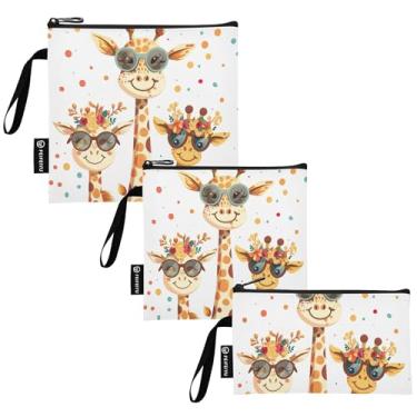 Imagem de TSENQUE Happy Giraffe Animal Family Sacos de sanduíche reutilizáveis para lanche com zíper bolsa de almoço de segurança alimentar lavável para crianças estudantes adultos (pacote com 3: P/M/G)