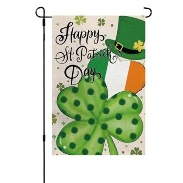 Imagem de Feliz Dia de São Patrício Chapéu de Leprechaun Trevo da Sorte Bandeira de Jardim 30 x 45 cm Vertical Dupla Face Festa Feriado Quintal Decoração Externa