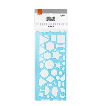 Imagem de Regua geometrica 20 cm Plastica Desenhos BRW, Azul
