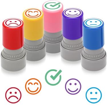 Imagem de HEYTIMI 5 carimbos de professor para sala de aula, carimbos de comportamento de borracha autotintados para classificação, conjunto de carimbos motivacionais fofos para teste de lição de casa