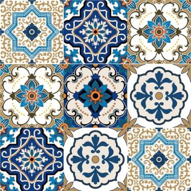 Imagem de Danmyho Papel de parede de azulejo azul marroquino boêmio à prova d'água marrom/azul papel de parede autoadesivo de vinil moderno removível para banheiro cozinha backsplash 45 x 299 cm