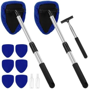Imagem de Kit de limpeza de janela de carro com ferramenta de limpeza de para-brisa de espelho de carro de 98 cm com alça telescópica e 6 almofadas de microfibra reutilizáveis e laváveis para escritório e casa