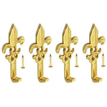 Imagem de ZZLZX Conjunto de 4 ganchos decorativos dourados com 4 pregos, ganchos de parede estilo antigo, 3 x 1,7 cm para portas de armário, quartos, pequenos acessórios para casa