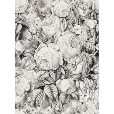 Imagem de Descasque e cole papel de parede de cozinha de flores cinza para bancada, papel de parede de cozinha para armários, papel de prateleira removível, envoltório de vinil, 43 x 38 cm
