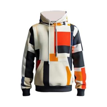 Imagem de Moletom Masculino Oversized Com Estampa Xadrez Y2K, Costura Simulada E