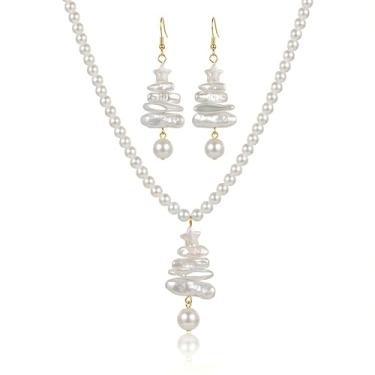 Imagem de RINHOO FRIENDSHIP Conjunto de joias de árvore de pérola de Natal para mulheres Xams brincos fofos colares engraçados festivais acessórios de moda conjunto de joias de Natal presentes, Medium, Acrílico