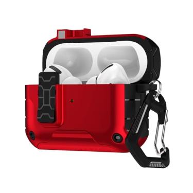 Imagem de ZURCAS Capa para AirPods 4 com trava segura, capa protetora rígida compatível com AirPods 4ª geração, trava magnética automática, função de suporte de telefone, compatível com Magsafe (vermelho)