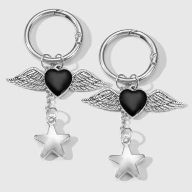 Imagem de 2 peças de pingentes de sapatos decorativos com estrelas Y2k retrô punk tendência prata pingente, 1 par - estrela de asa de coração, Medium