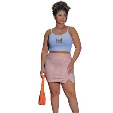 Imagem de Conjunto Feminino Soft Y2K Saia Xadrez e Cropped Borboleta - lush!, G,