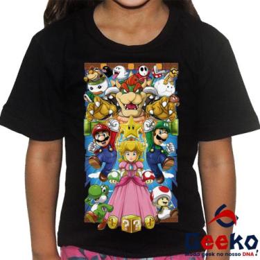 Imagem de Camiseta Infantil Super Mario Bros 100% Algodão Geeko, Preto, 8