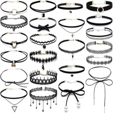 Imagem de Conjunto de 23 gargantilhas pretas para mulheres, clássico, gótico, com design de renda, gargantilha, joias, presentes