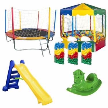 Imagem de Cama Elástica 2,30m Piscina de Bolinha 2,00m 1500 Bolinhas Escorregador Grande 2 Gangorra de 1 Lugar