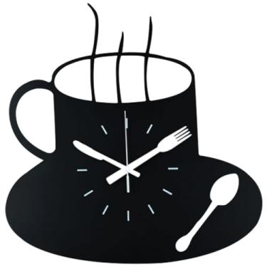 Imagem de Relógio de parede silencioso criativo em forma de xícara de café, decoração de parede personalizada de bar, relógio de parede com ponteiros de metal, para villa, biblioteca (cor: preto, tamanho: 48