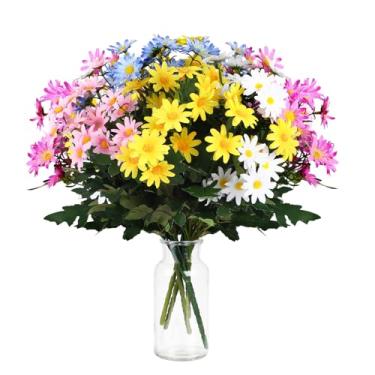 Imagem de Zeyune 5 pacotes de flores artificiais de margarida com vaso para decoração de mesa de primavera, decoração de casa, 30 cm, buquês de margaridas falsas de seda sintética para arranjos florais