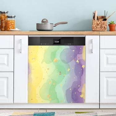 Imagem de ATTX Mardi Gras Capa de ímã de lava-louças abstrata em aquarela | Adesivo decorativo de eletrodomésticos de 58 x 66 cm para armários domésticos e eletrodomésticos (221)