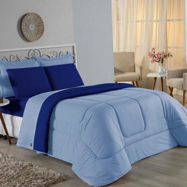 Imagem de Edredom King Nobre 1 Peça Dupla Face 2,50m X 2,90m Malha 100% Algodão - Azul-bebê / Royal