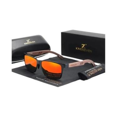 Imagem de Óculos De Sol Unissex Polarizados UV400 De Madeira E Alumínio KINGSEVE