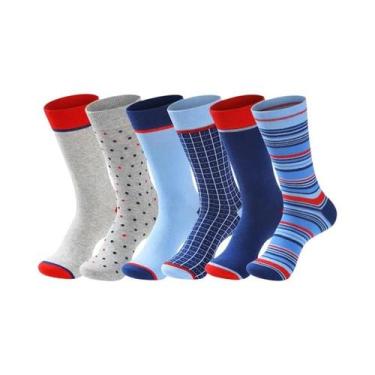 Imagem de Meias Sociais Masculinas plus Size Pretas 6 Pares Algodão Macio Compre