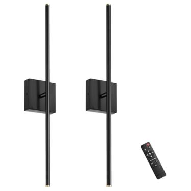 Imagem de ZZXX Conjunto de 2 arandelas de parede, luzes de parede com controle remoto, lâmpada de parede de banheiro para sala de estar quarto espelho armário decoração de varanda 100-240V 350° rotação