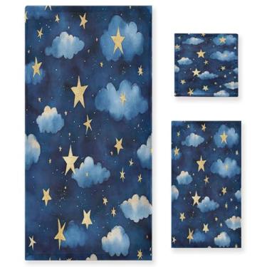 Imagem de xigua Conjunto de toalhas de banheiro com céu noturno absorvente macio 3 peças toalha de banho toalha de mão toalhas decorativas para banheiro, academia, hotel, praia, piscina